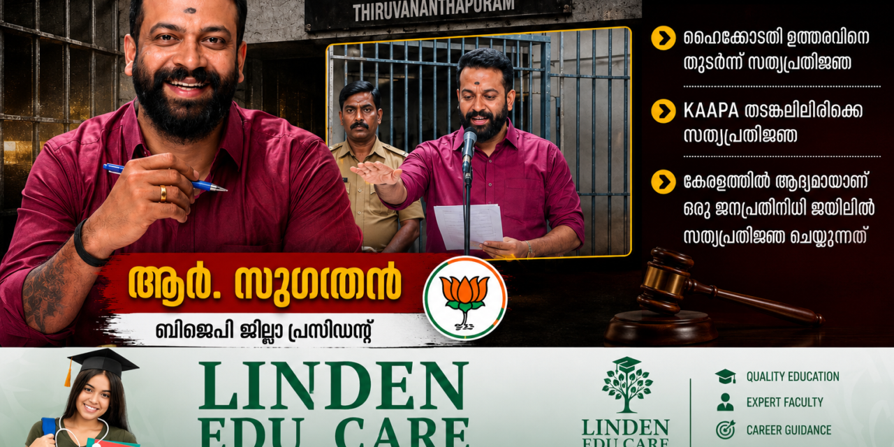കേരള ചരിത്രത്തിൽ ആദ്യം; കാപ്പ തടവുകാരനായ ബിജെപി നേതാവ് ആർ. സുഗതൻ ജയിലിൽ സത്യപ്രതിജ്ഞ ചെയ്തു!